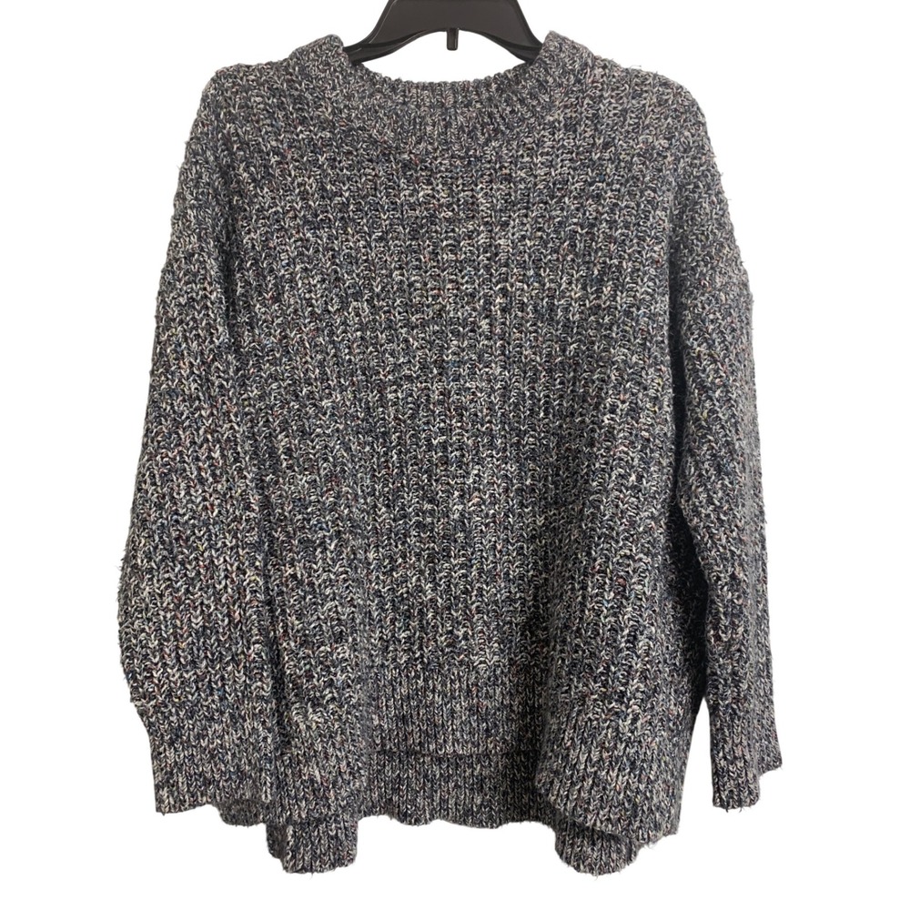 Aerie Grey Confetti Chunky Knit Crew Neck Sweater Side Slit Small
